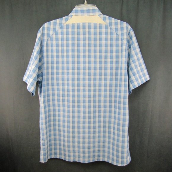 Under Armour Blue White Plaid Camp Shirt Mens Size L Fitted Button Up Outdoor - Picture 5 of 9